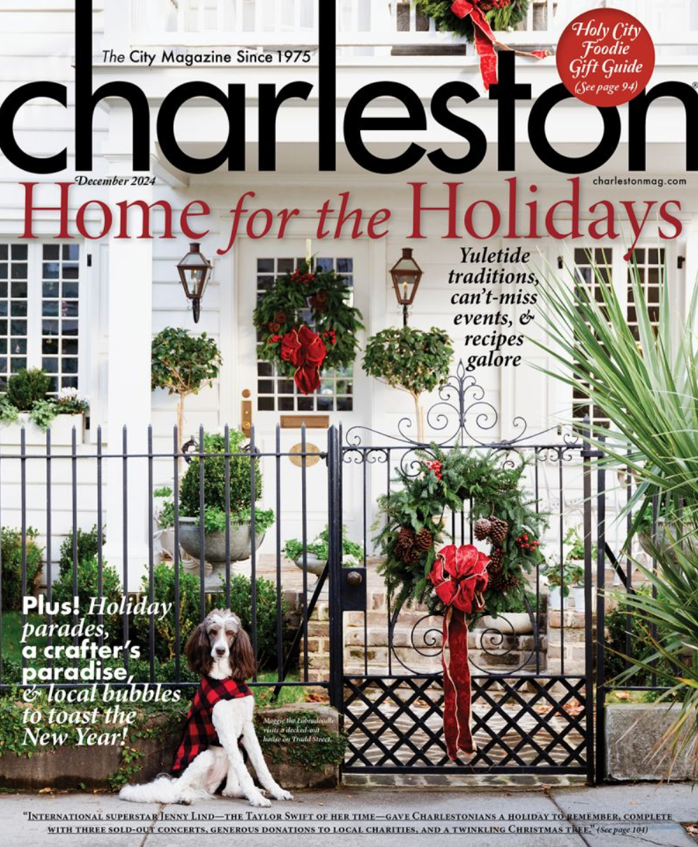 Image of the Charleston mag December 2024 issue that Emily Pope Harris was featured in. 